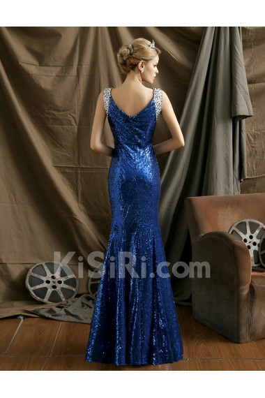 Sequins V-neck Floor Length Sleeveless Meimaid Dress with Rhinestone