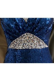 Sequins V-neck Floor Length Sleeveless Meimaid Dress with Rhinestone