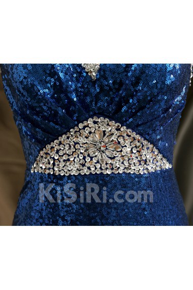 Sequins V-neck Floor Length Sleeveless Meimaid Dress with Rhinestone