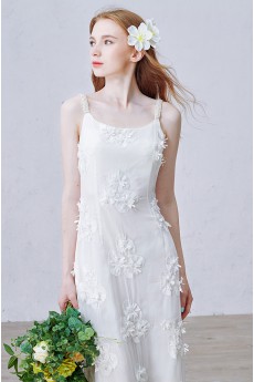 Chiffon Square Floor Length Sleeveless Column Dress with Handmade Flowers