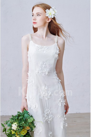 Chiffon Square Floor Length Sleeveless Column Dress with Handmade Flowers