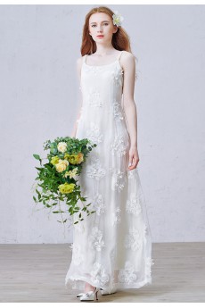 Chiffon Square Floor Length Sleeveless Column Dress with Handmade Flowers