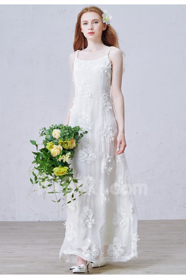 Chiffon Square Floor Length Sleeveless Column Dress with Handmade Flowers