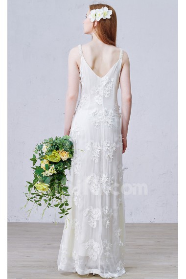 Chiffon Square Floor Length Sleeveless Column Dress with Handmade Flowers