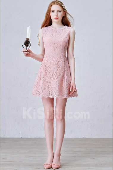 Lace Jewel Mini/Short Sleeveless A-line Dress