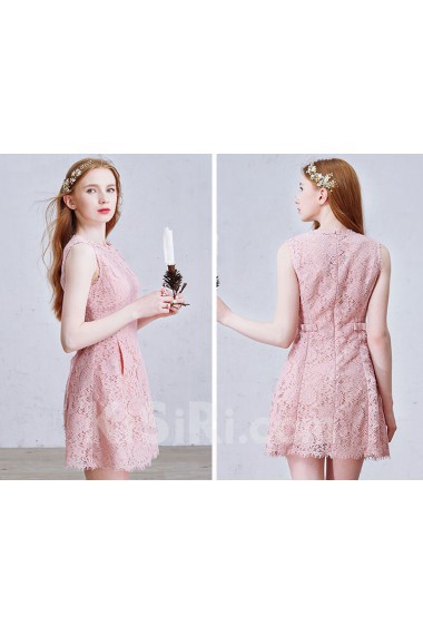 Lace Jewel Mini/Short Sleeveless A-line Dress