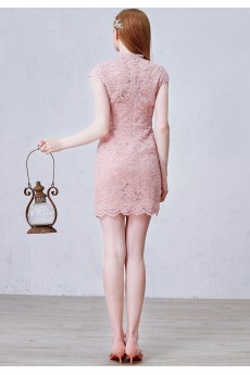 Lace High Collar Mini/Short Cap Sleeve Sheath Dress