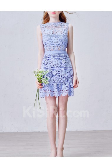 Net, Lace Jewel Mini/Short Sleeveless Sheath Dress