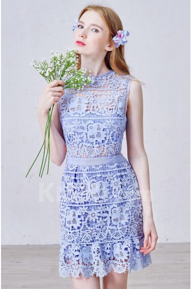 Net, Lace Jewel Mini/Short Sleeveless Sheath Dress