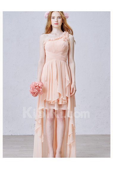 Chiffon One-shoulder Mini/Short Sleeveless A-line Dress with Handmade Flowers