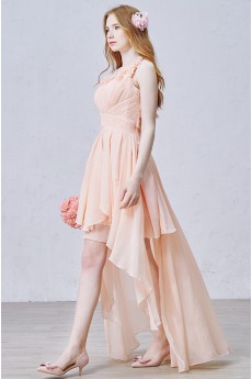 Chiffon One-shoulder Mini/Short Sleeveless A-line Dress with Handmade Flowers