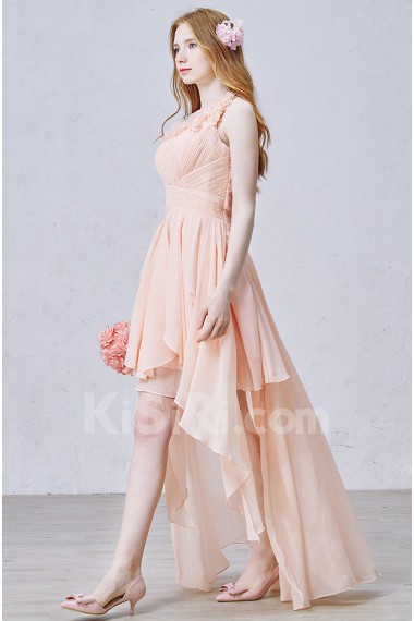 Chiffon One-shoulder Mini/Short Sleeveless A-line Dress with Handmade Flowers