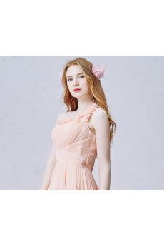 Chiffon One-shoulder Mini/Short Sleeveless A-line Dress with Handmade Flowers