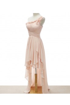 Chiffon One-shoulder Mini/Short Sleeveless A-line Dress with Handmade Flowers