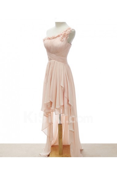 Chiffon One-shoulder Mini/Short Sleeveless A-line Dress with Handmade Flowers