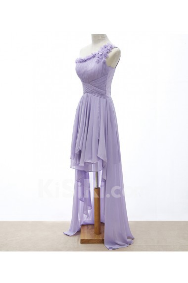 Chiffon One-shoulder Mini/Short Sleeveless A-line Dress with Handmade Flowers