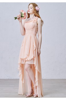 Chiffon One-shoulder Mini/Short Sleeveless A-line Dress with Handmade Flowers