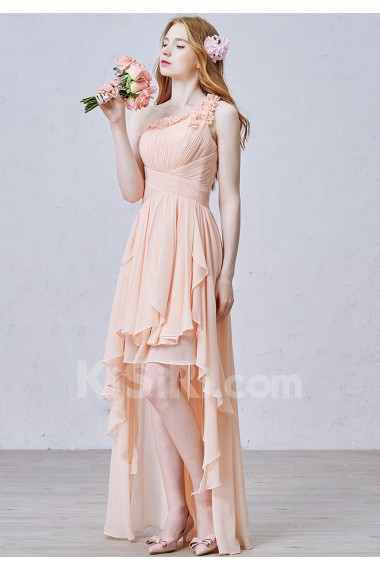 Chiffon One-shoulder Mini/Short Sleeveless A-line Dress with Handmade Flowers