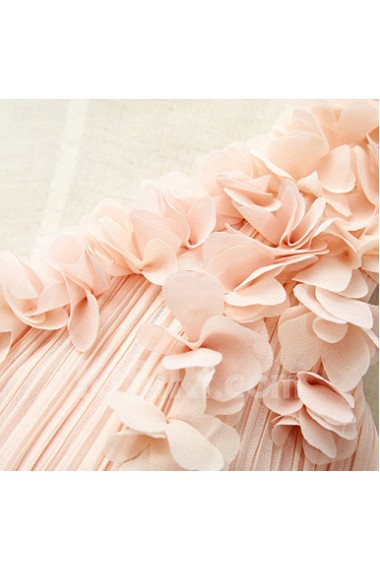 Chiffon One-shoulder Mini/Short Sleeveless A-line Dress with Handmade Flowers