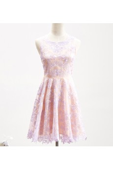 Organza Jewel Mini/Short Sleeveless A-line Dress with Embroidered