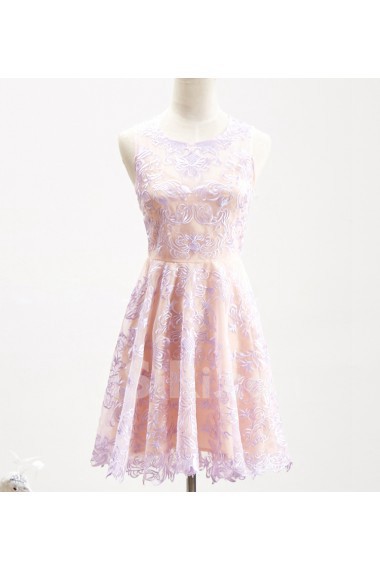 Organza Jewel Mini/Short Sleeveless A-line Dress with Embroidered