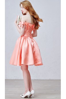 Satin Off-the-Shoulder Mini/Short Sleeveless A-line Dress with Bow