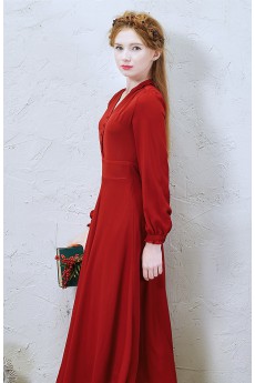 Chiffon V-neck Ankle-Length Long Sleeve A-line Dress