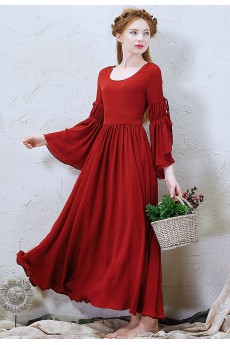 Chiffon Jewel Ankle-Length Long Sleeve Sheath Dress with Ruched