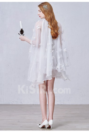 Tulle High Collar Mini/Short Three-quarter Dress with Handmade Butterfly