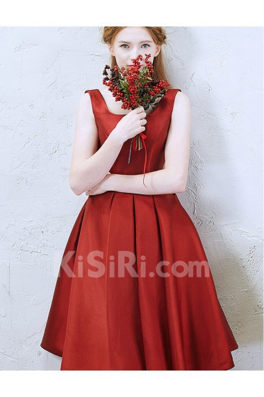 Satin Square Knee-Length Sleeveless A-line Dress with Bow