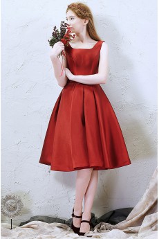 Satin Square Knee-Length Sleeveless A-line Dress with Bow