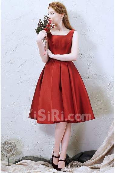 Satin Square Knee-Length Sleeveless A-line Dress with Bow