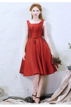 Satin Square Knee-Length Sleeveless A-line Dress with Bow