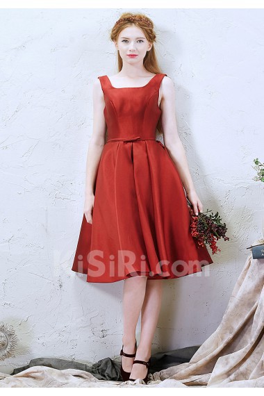 Satin Square Knee-Length Sleeveless A-line Dress with Bow