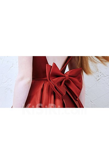 Satin Square Knee-Length Sleeveless A-line Dress with Bow