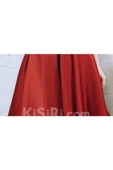 Satin Square Knee-Length Sleeveless A-line Dress with Bow