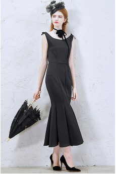 Satin Scoop Ankle-Length Sleeveless Mermaid Dress with Bow