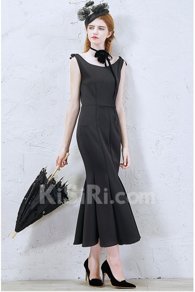 Satin Scoop Ankle-Length Sleeveless Mermaid Dress with Bow