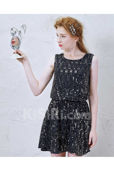 Chiffon Scoop Mini/Short Sleeveless A-line Dress with Beads, Sequins