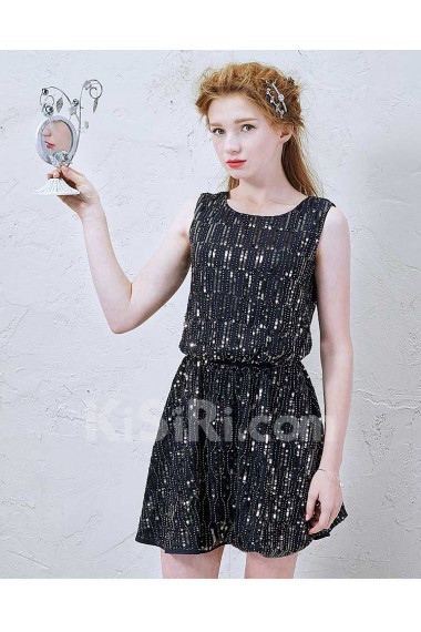 Chiffon Scoop Mini/Short Sleeveless A-line Dress with Beads, Sequins