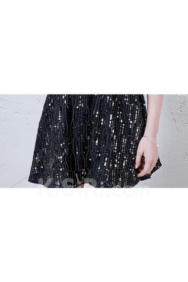 Chiffon Scoop Mini/Short Sleeveless A-line Dress with Beads, Sequins