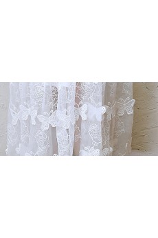 Lace, Tulle Scoop Tea-Length Short Sleeve A-line Dress with Handmade Butterfly