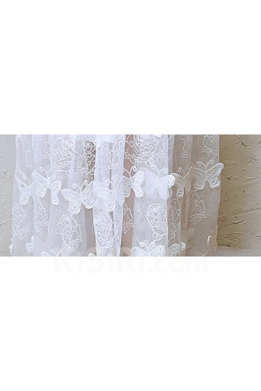 Lace, Tulle Scoop Tea-Length Short Sleeve A-line Dress with Handmade Butterfly