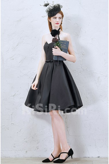 Satin Sweetheart Knee-Length Sleeveless Ball Gown Dress with Bow