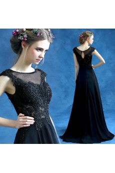 Lace, Organza Scoop Sweep Train Cap Sleeve A-line Dress with Beads