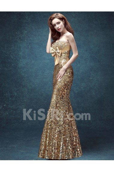 Sequins Sweetheart Floor Length Sleeveless Mermaid Dress with Bow, Rhinestone