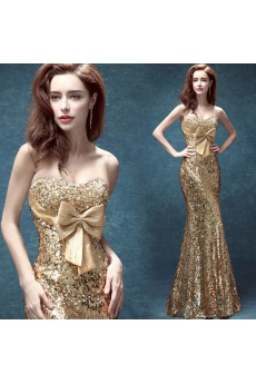 Sequins Sweetheart Floor Length Sleeveless Mermaid Dress with Bow, Rhinestone