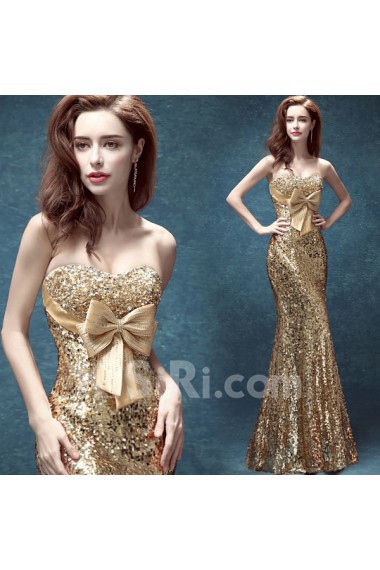 Sequins Sweetheart Floor Length Sleeveless Mermaid Dress with Bow, Rhinestone