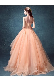 Tulle Jewel Floor Length Sleeveless Ball Gown Dress with Beads