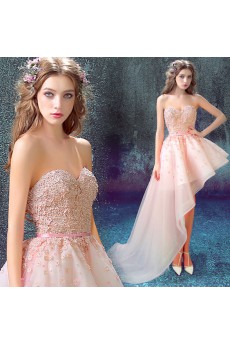 Organza Sweetheart Short Asymmetrical Sleeveless Ball Gown Dress with Applique, Pearl